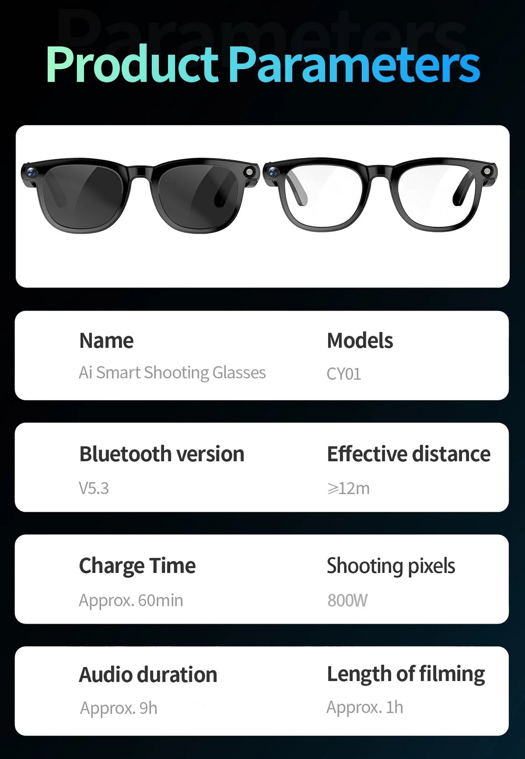 Smart Glasses
4K Camera + Bluetooth Audio + AI Assistant