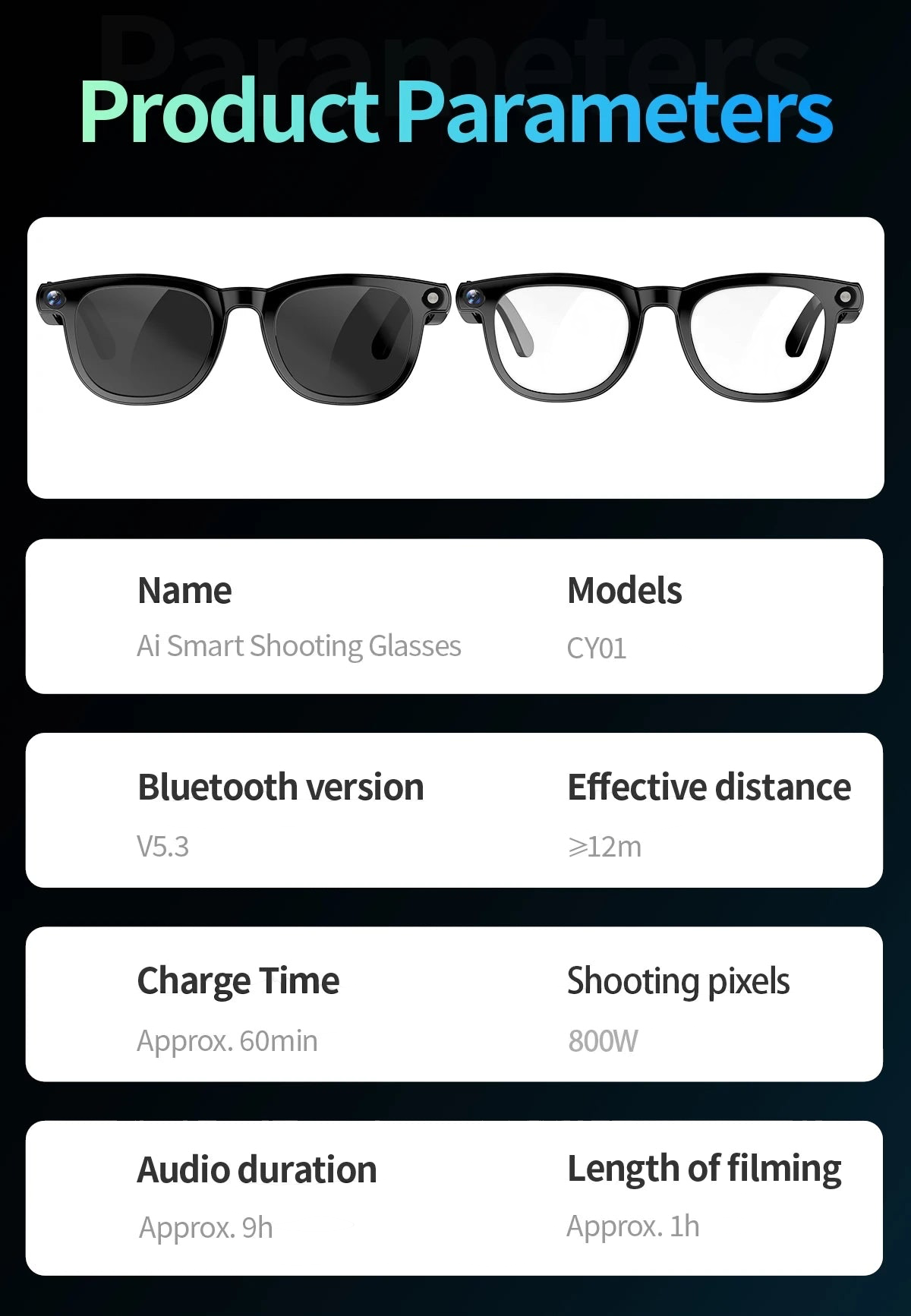Smart Glasses
4K Camera + Bluetooth Audio + AI Assistant