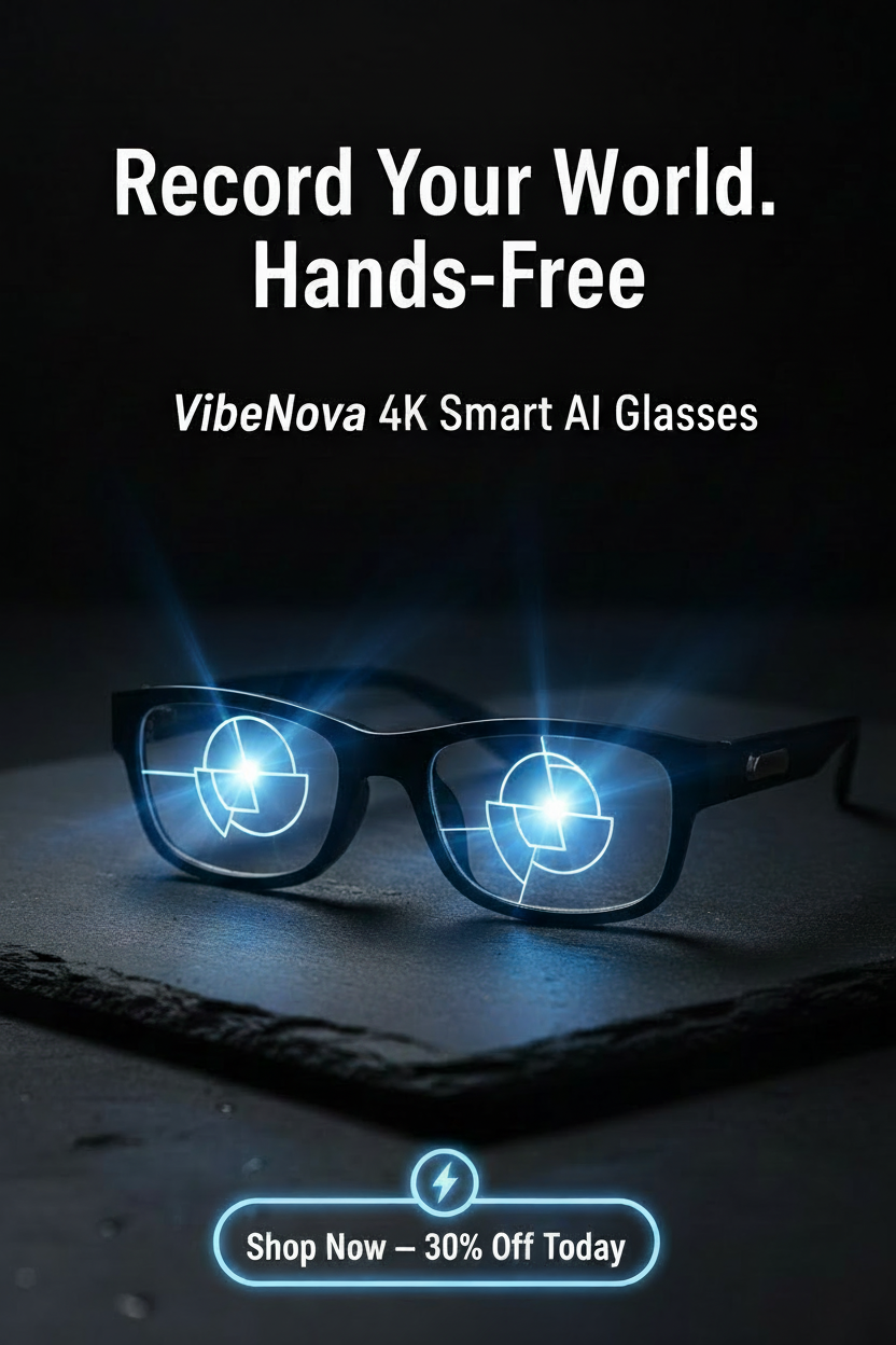 VibeNova 4K Smart AI Glasses — Hands-Free Camera & Bluetooth Audio